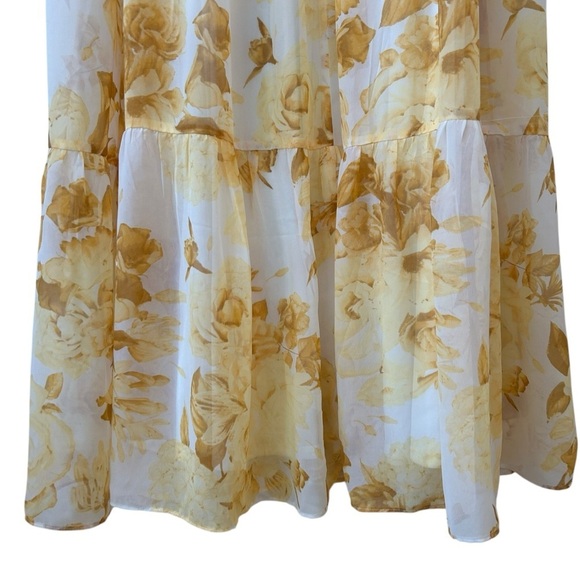 Express Buttery Soft Yellow Floral Pleated Lined V-Neck Maxi Sundress XS - Picture 4 of 7